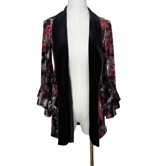 BCBGeneration Crushed Floral Velvet Fairy Whimsigoth Witchy Open Cardigan XS - Picture 2 of 15